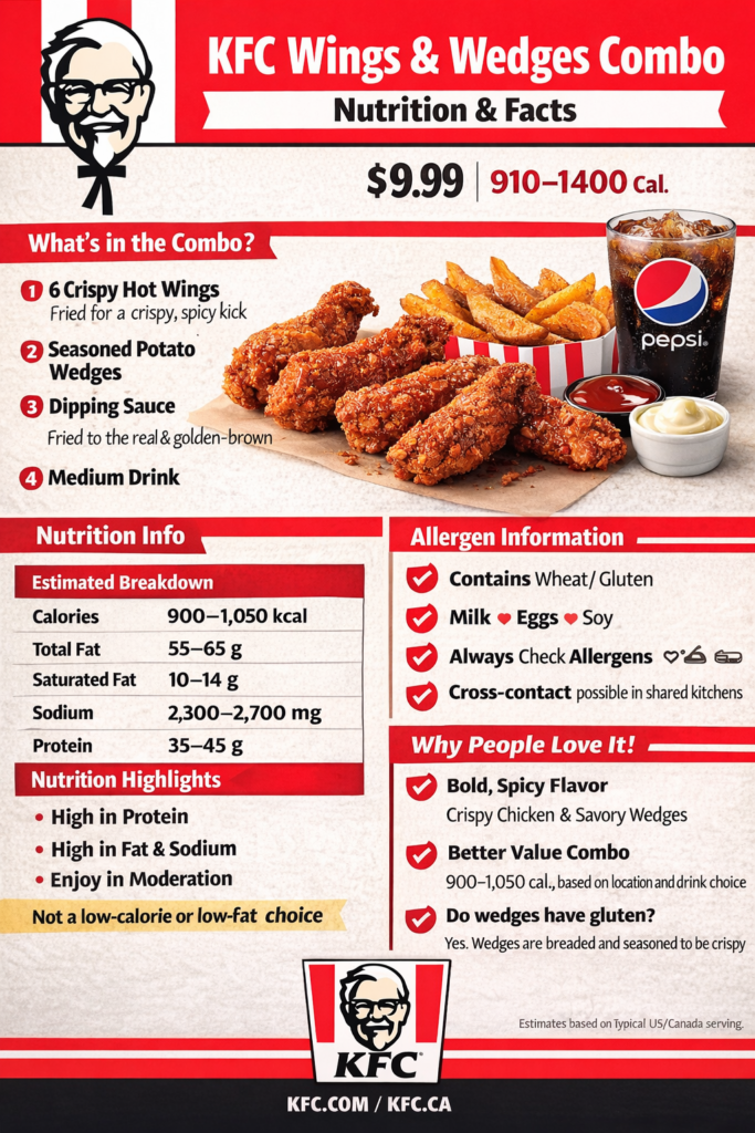 kfc wings and wedges combo price nutrition fact and allergen